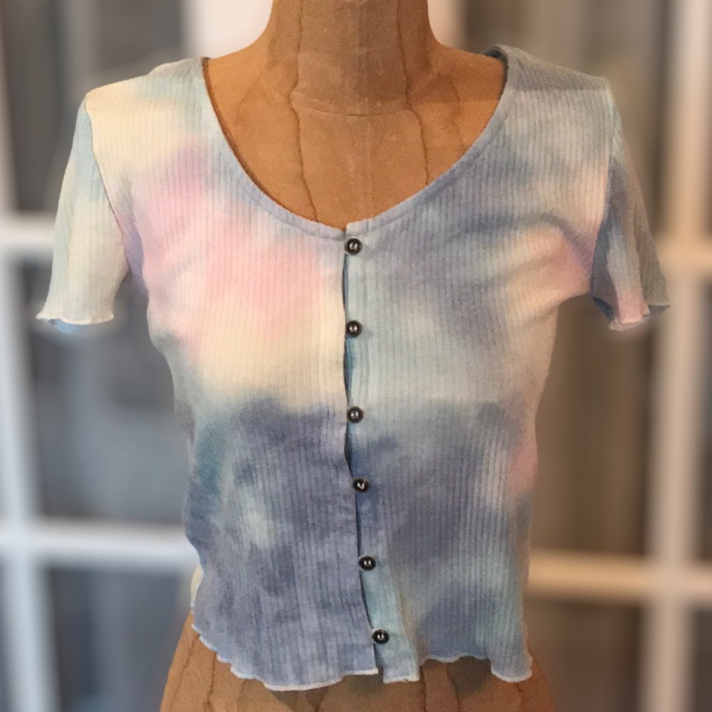 Pastel Tie Dye Ribbed Button Up Top